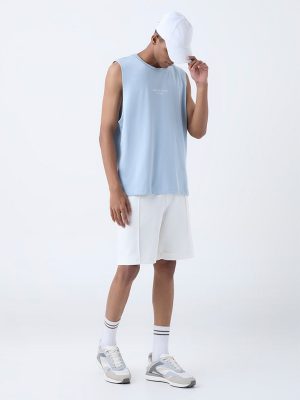 Studiofit White Solid Relaxed-Fit Mid-Rise Cotton-Blend Shorts