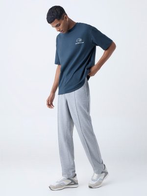 Studiofit Grey Relaxed-Fit Mid-Rise Track Pants