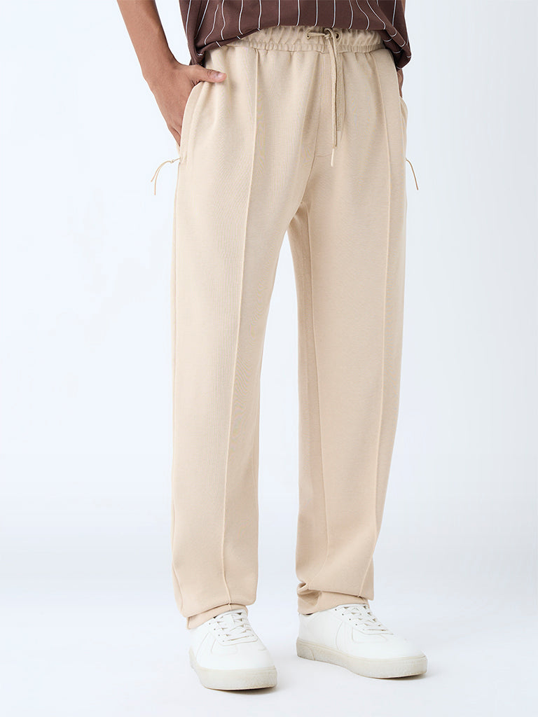 Studiofit Beige Relaxed-Fit Cotton-Blend Track Pants - Image 2