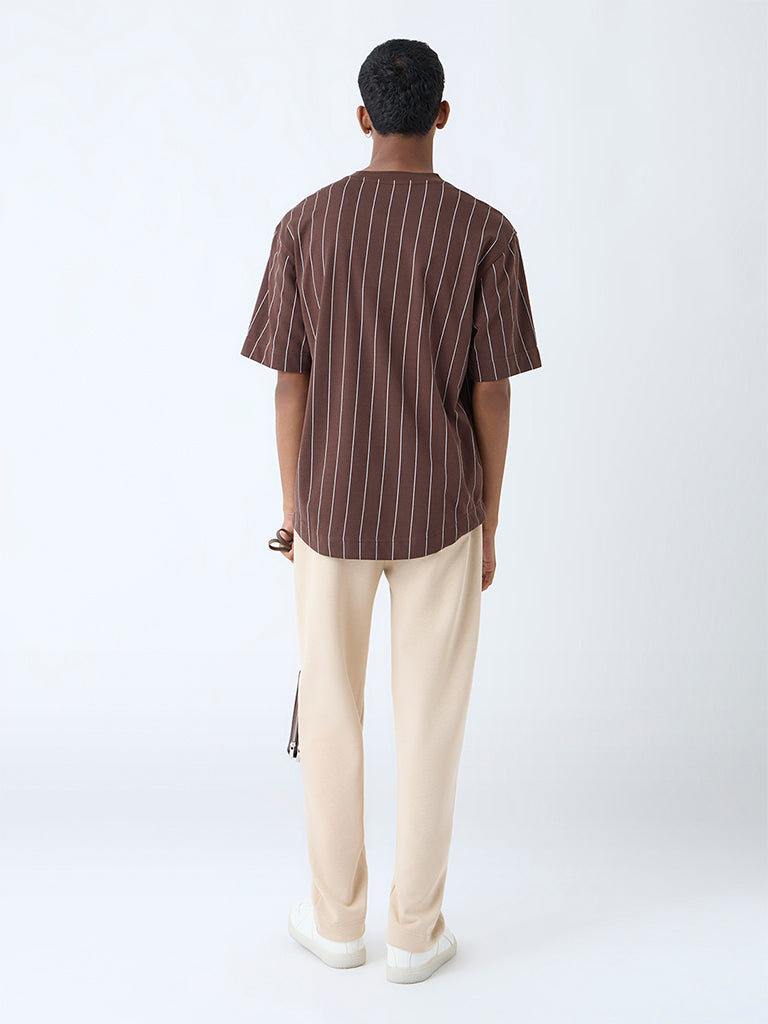 Studiofit Beige Relaxed-Fit Cotton-Blend Track Pants - Image 4