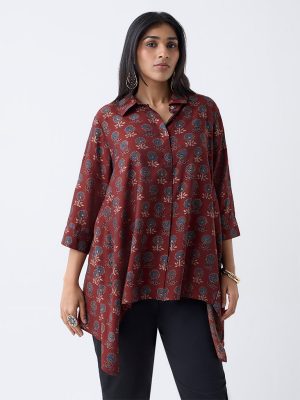 Diza Rust Floral Pattern Asymmetric Tunic