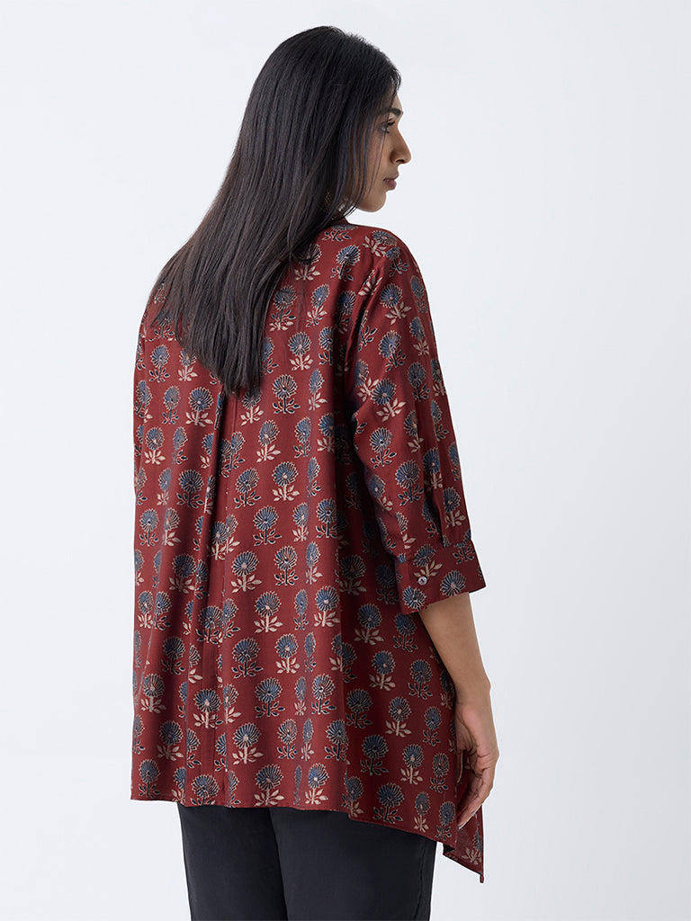 Diza Rust Floral Pattern Asymmetric Tunic - Image 4