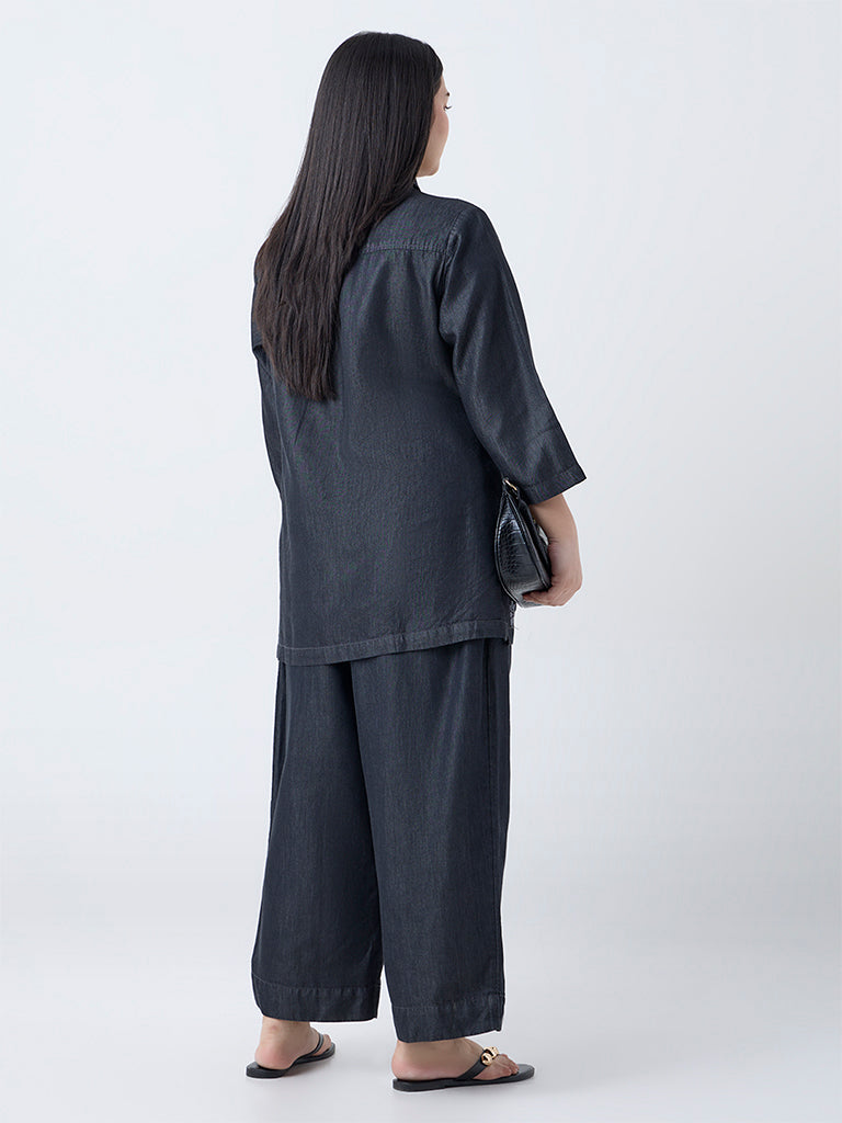 Diza Charcoal Floral Embroidered Cotton-Blend Tunic - Image 4