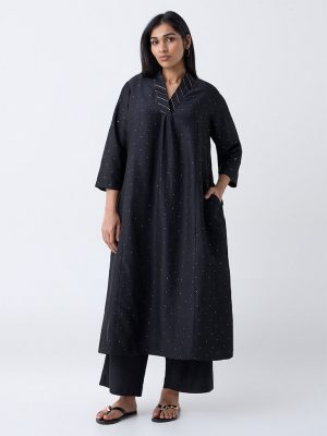 Diza Black Embellished A-Line Kurta