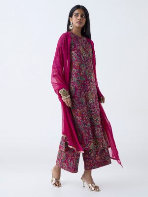 Vark Magenta Foliage Printed A-Line Ethnic Set