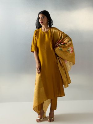 Vark Mustard Solid Anarkali Ethnic Set