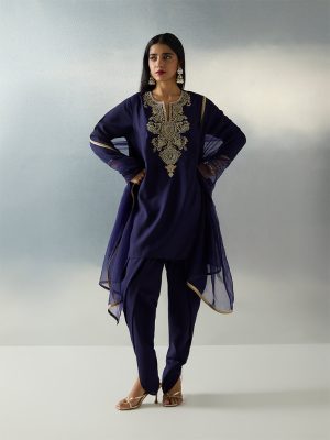 Vark Navy Sequin Embellished A-Line Ethnic Set