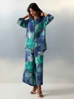 Utsa Green Watercolour Floral Pattern Tunic