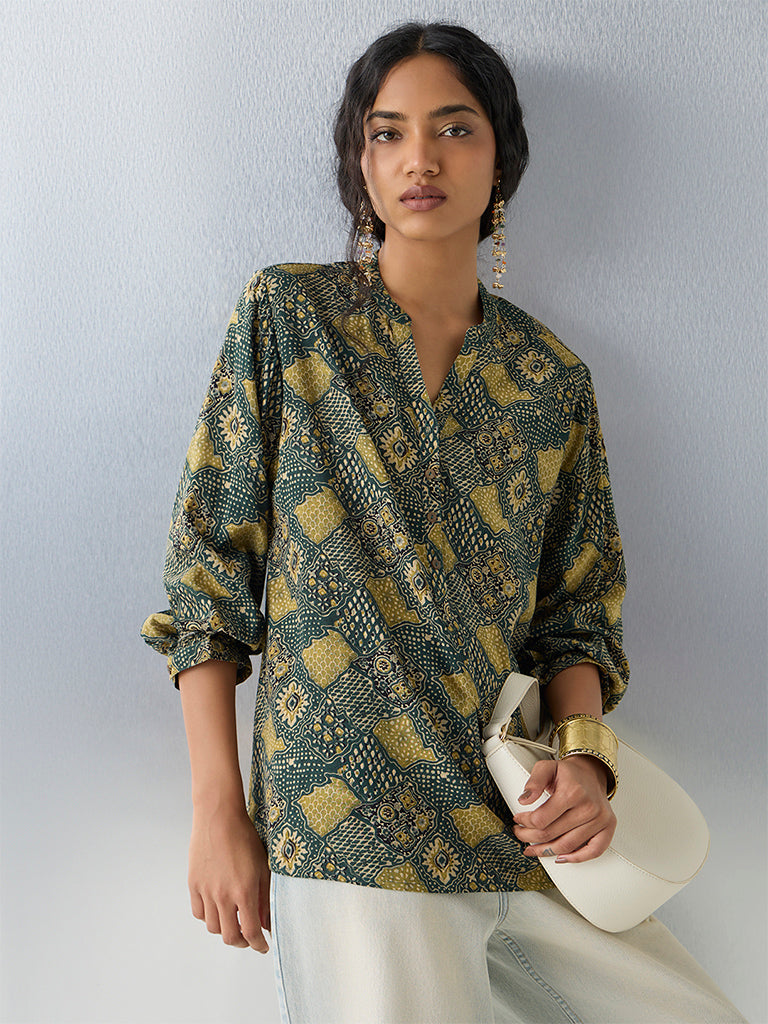 Utsa Green Printed Tunic - Image 2