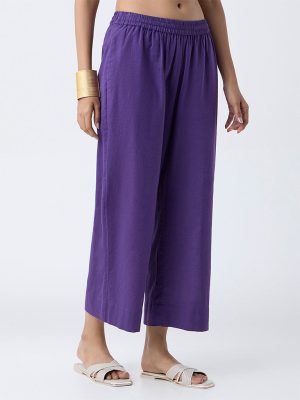 Utsa Purple Cotton-Blend Palazzos
