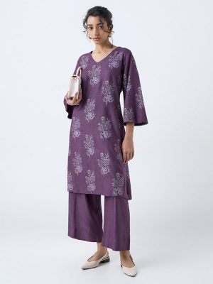 Zuba Purple Printed A-Line Kurta