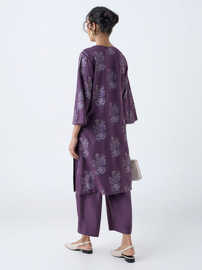 Zuba Purple Printed A-Line Kurta - Image 4