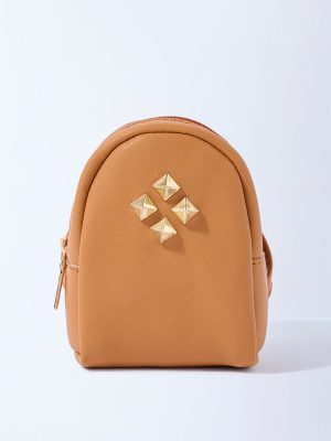 Westside Accessories Tan Stud Detailed Mini Backpack Charm