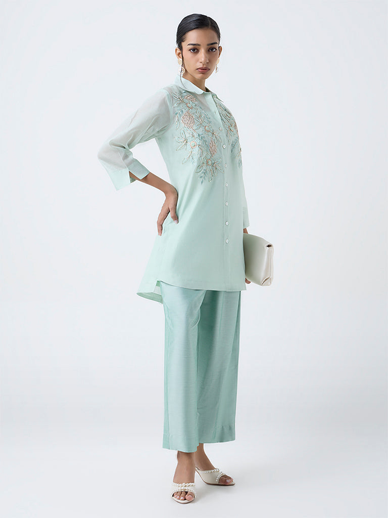 Vark Mint Floral Embroidered Cotton-Blend Ethnic Set - Image 2