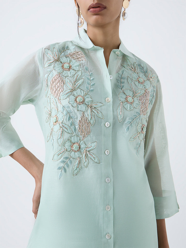 Vark Mint Floral Embroidered Cotton-Blend Ethnic Set - Image 3