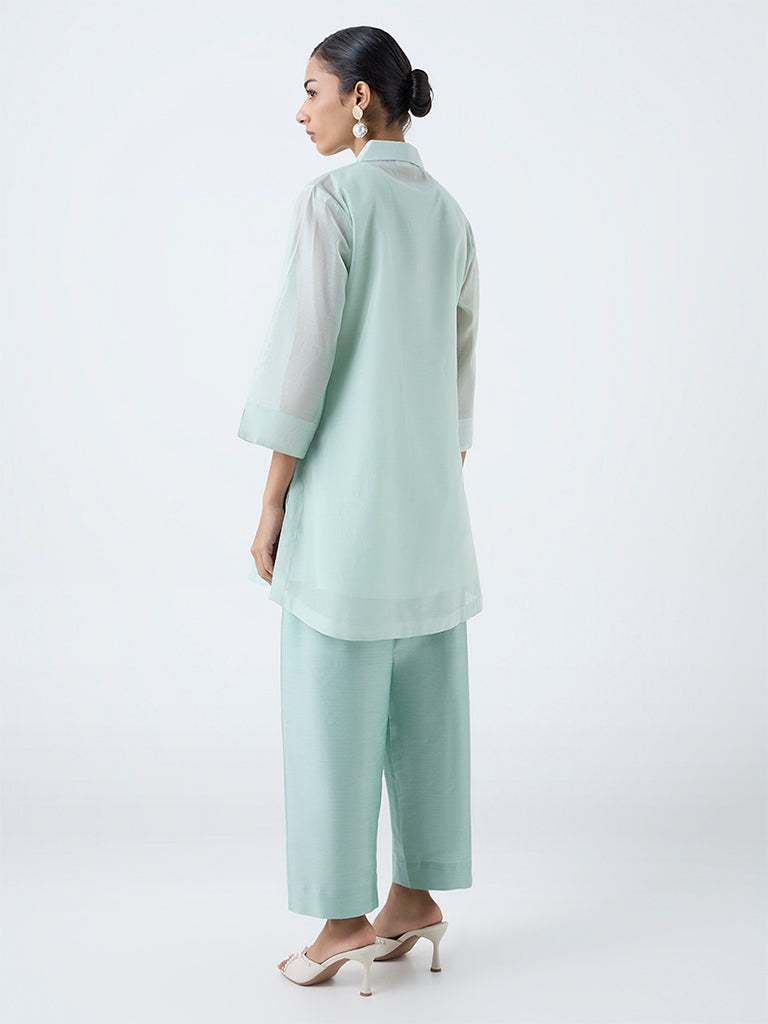Vark Mint Floral Embroidered Cotton-Blend Ethnic Set - Image 4