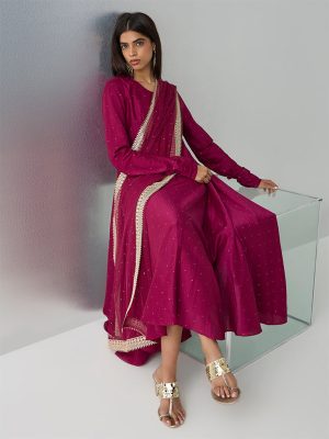 Vark Burgundy Embellished Anarkali Ethnic Set