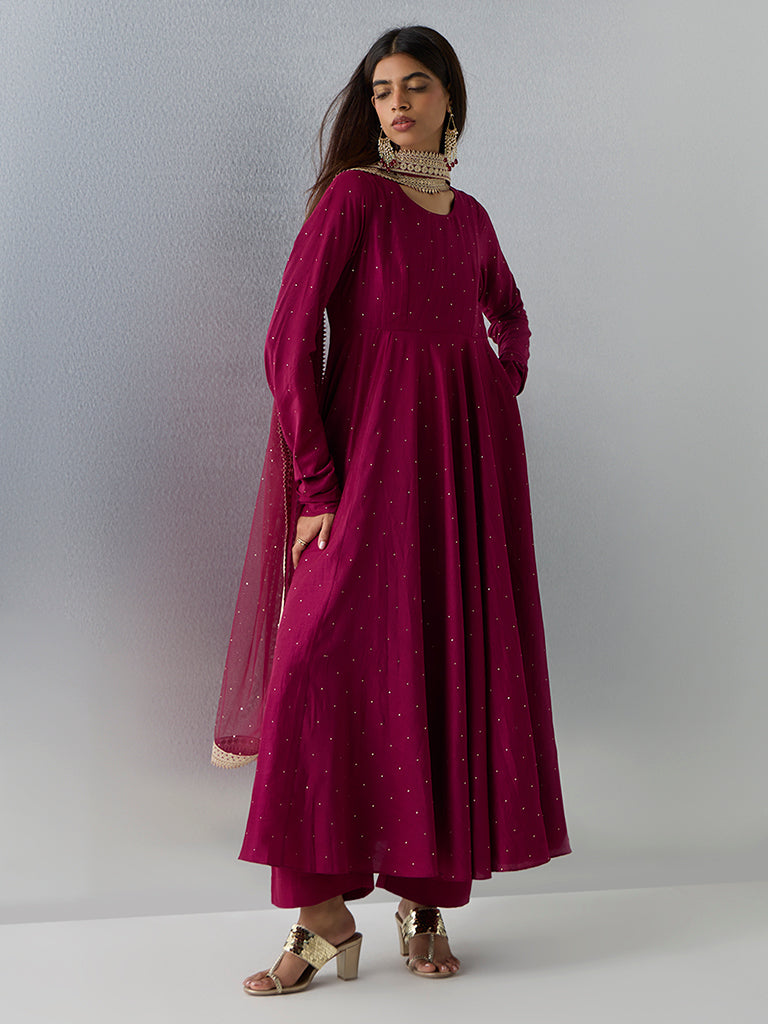 Vark Burgundy Embellished Anarkali Ethnic Set - Image 2