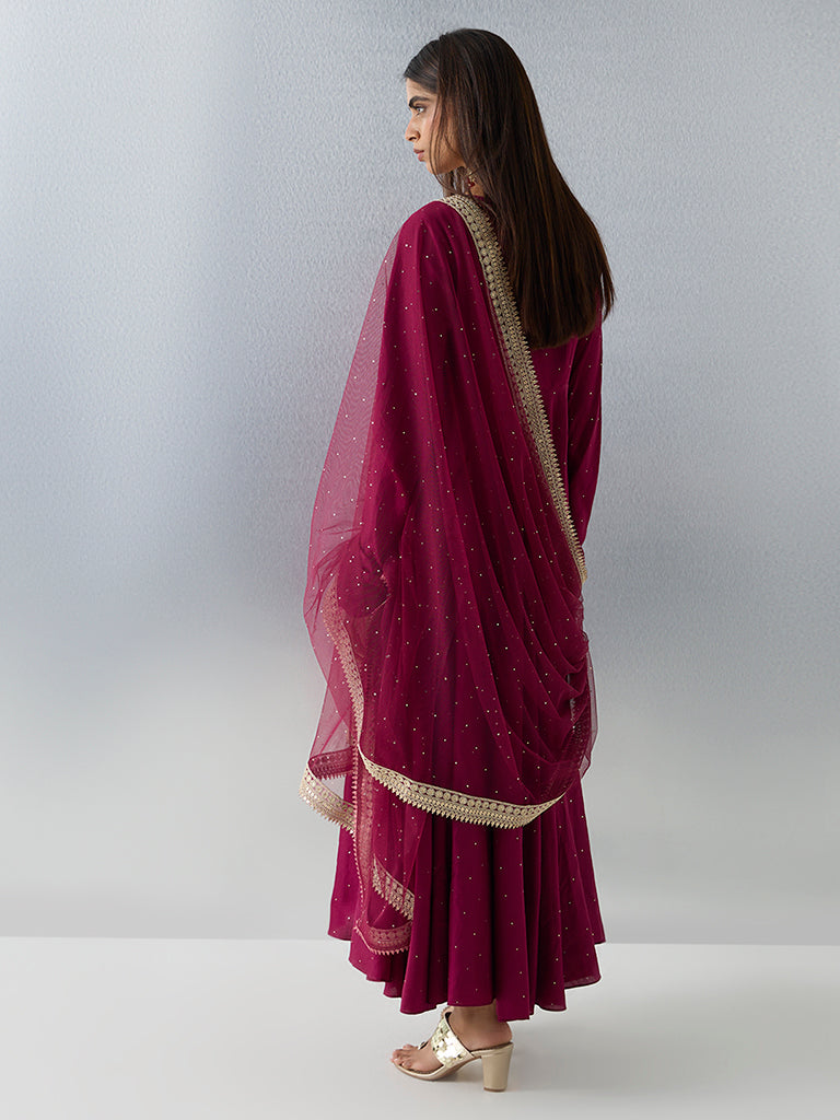 Vark Burgundy Embellished Anarkali Ethnic Set - Image 4