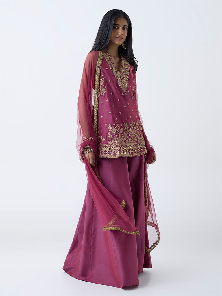 Vark Dark Pink Embellished Cotton-Blend A-Line Ethnic Set - Image 2