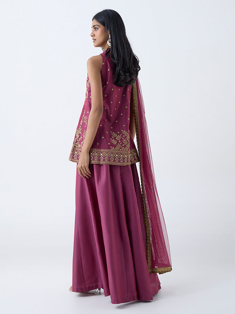 Vark Dark Pink Embellished Cotton-Blend A-Line Ethnic Set - Image 4