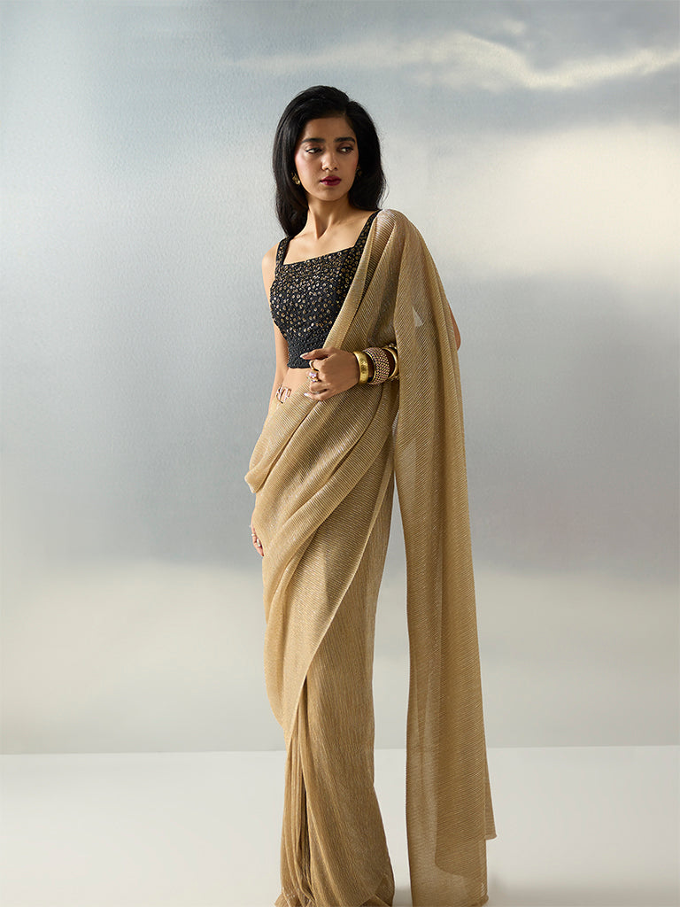 Vark Black Sequin Embellished Padded Ethnic Blouse