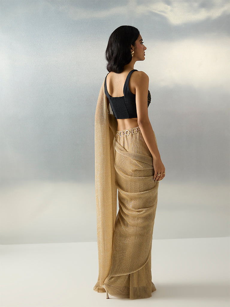 Vark Black Sequin Embellished Padded Ethnic Blouse - Image 4