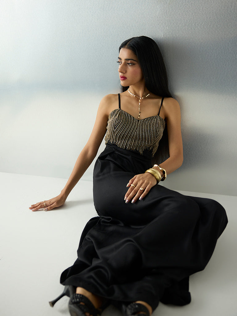 Vark Black Embellished A-Line Dress - Image 2