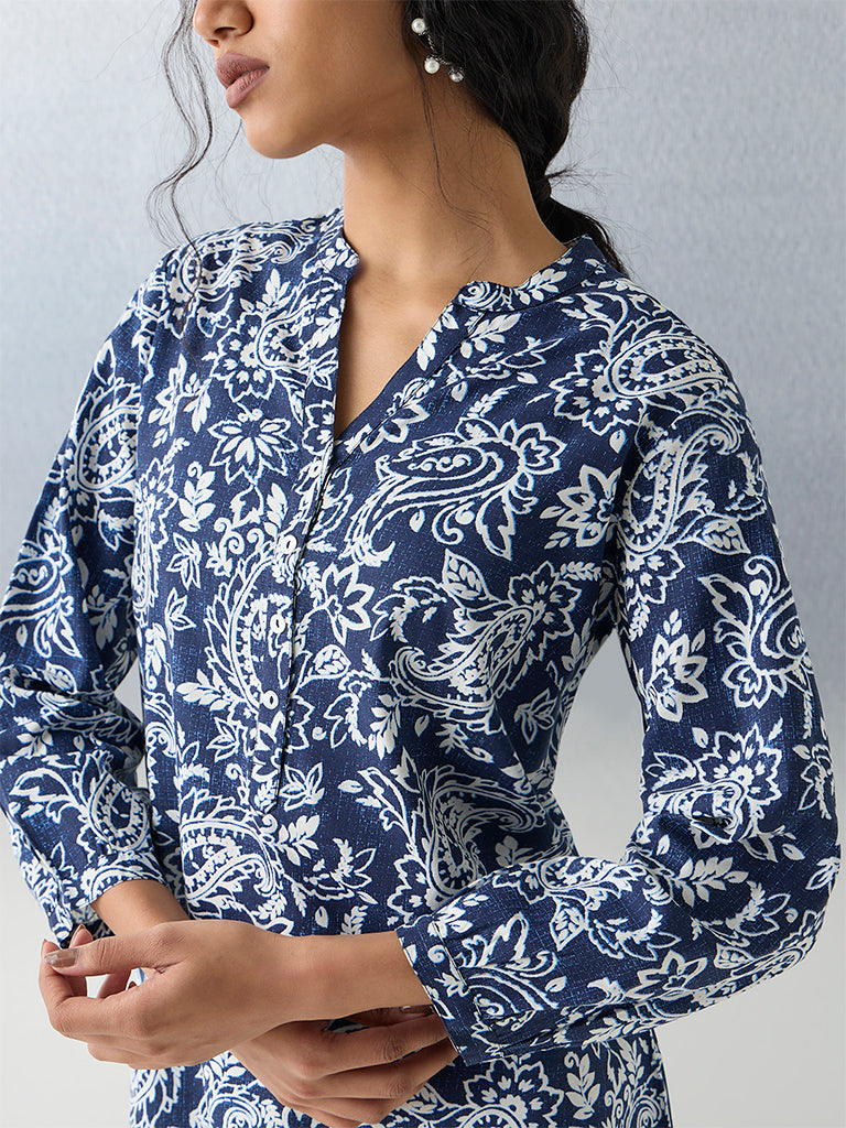 Utsa Indigo Paisley Printed Tunic - Image 3