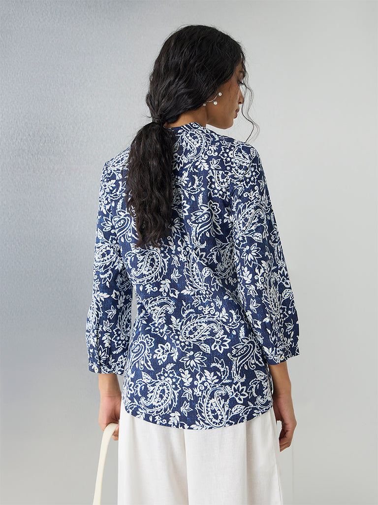 Utsa Indigo Paisley Printed Tunic - Image 4