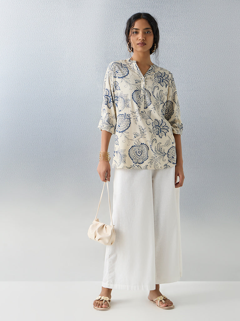 Utsa Off-White Printed Tunic - Image 2
