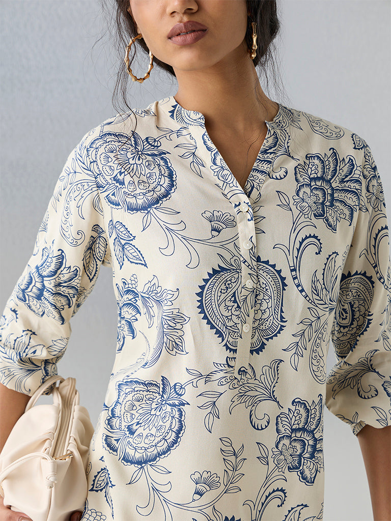 Utsa Off-White Printed Tunic - Image 3