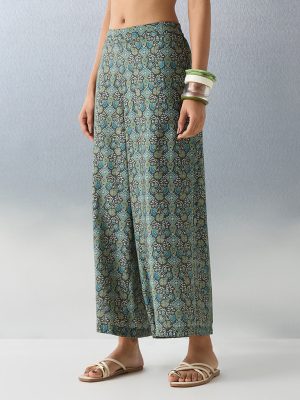 Utsa Green Printed Pants