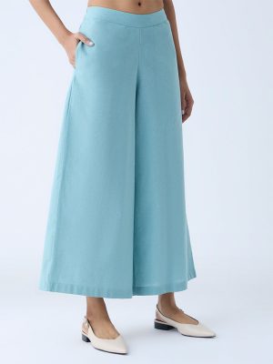 Zuba Aqua Solid Cotton-Blend Palazzos