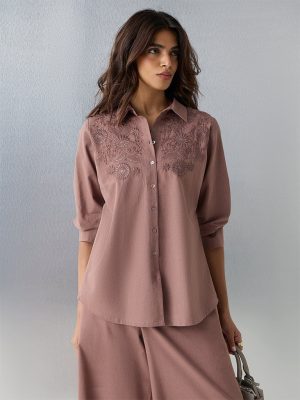 Zuba Brown Floral Embroidered Cotton-Blend Tunic