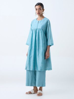 Zuba Aqua Embellished Cotton-Blend Anarkali Kurta with Inner