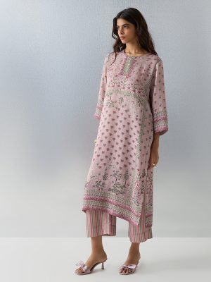 Zuba Lilac Floral Printed A-Line Kurta
