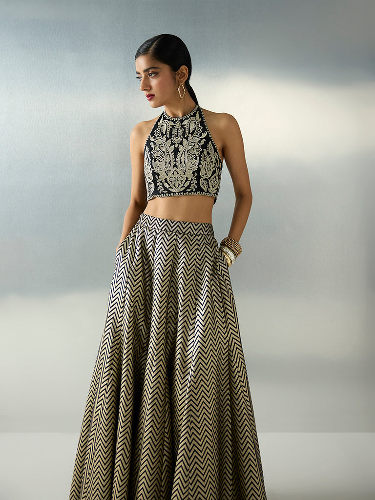 Vark Black Embroidered Halter-Neck Top