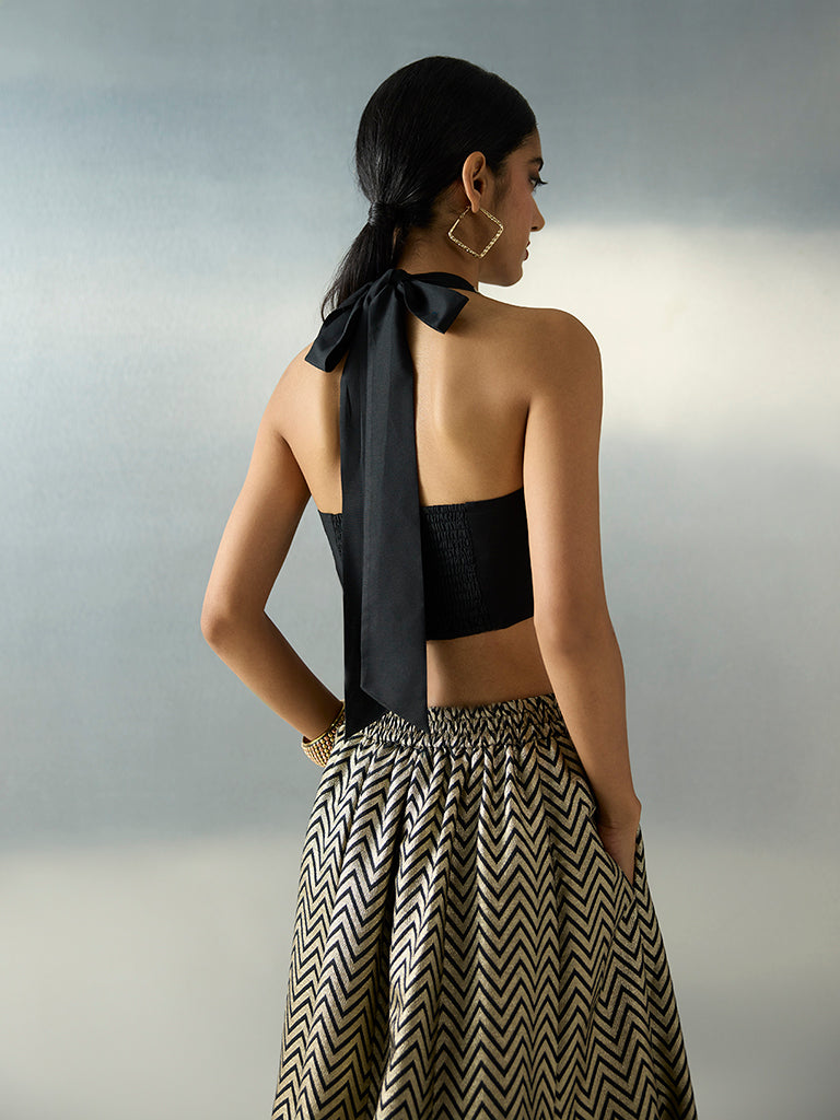 Vark Black Embroidered Halter-Neck Top - Image 4