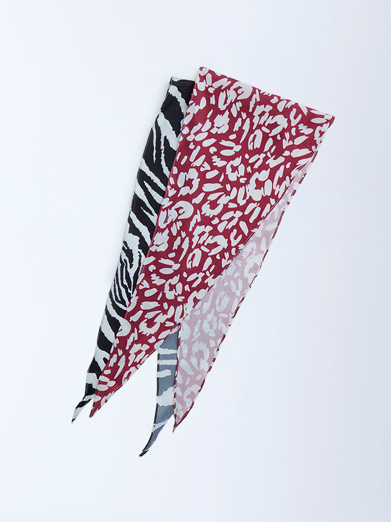Westside Accessories Black & Red Printed Scarfs - Pack of 2 - Image 2