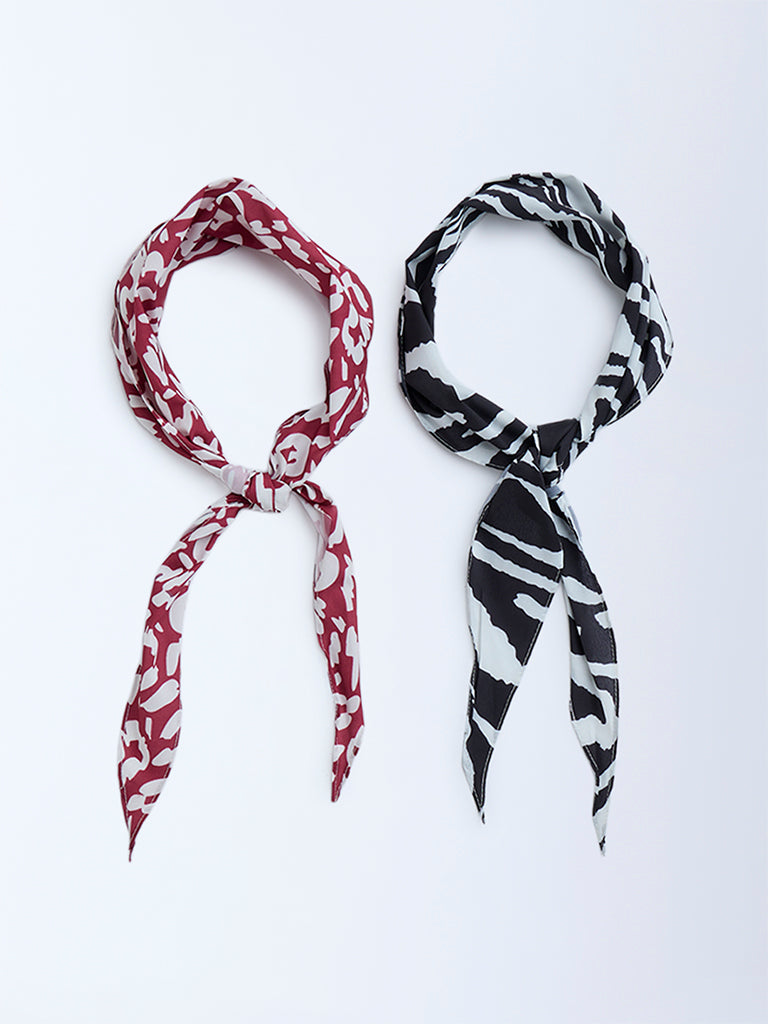 Westside Accessories Black & Red Printed Scarfs - Pack of 2 - Image 3