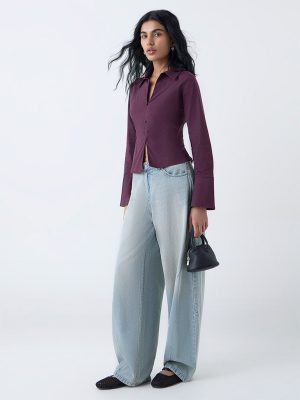 Nuon Plum Cotton-Blend Shirt