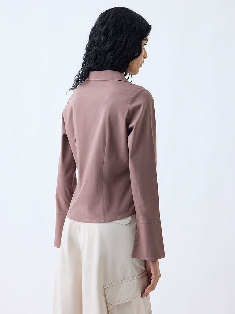 Nuon Brown Solid Cotton-Blend Top - Image 4