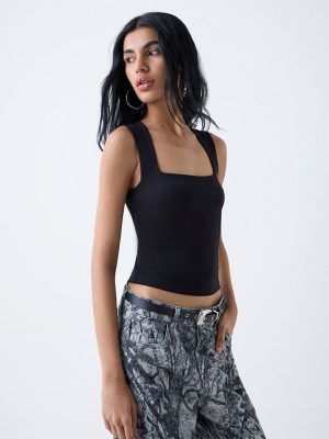 Nuon Black Solid Tank Top