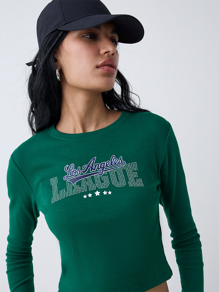 Nuon Dark Green Text Design Cotton-Blend T-Shirt - Image 3