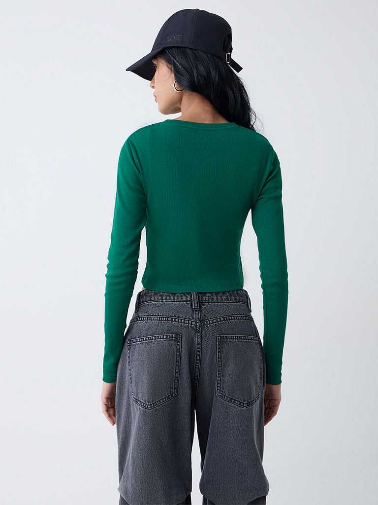 Nuon Dark Green Text Design Cotton-Blend T-Shirt - Image 4