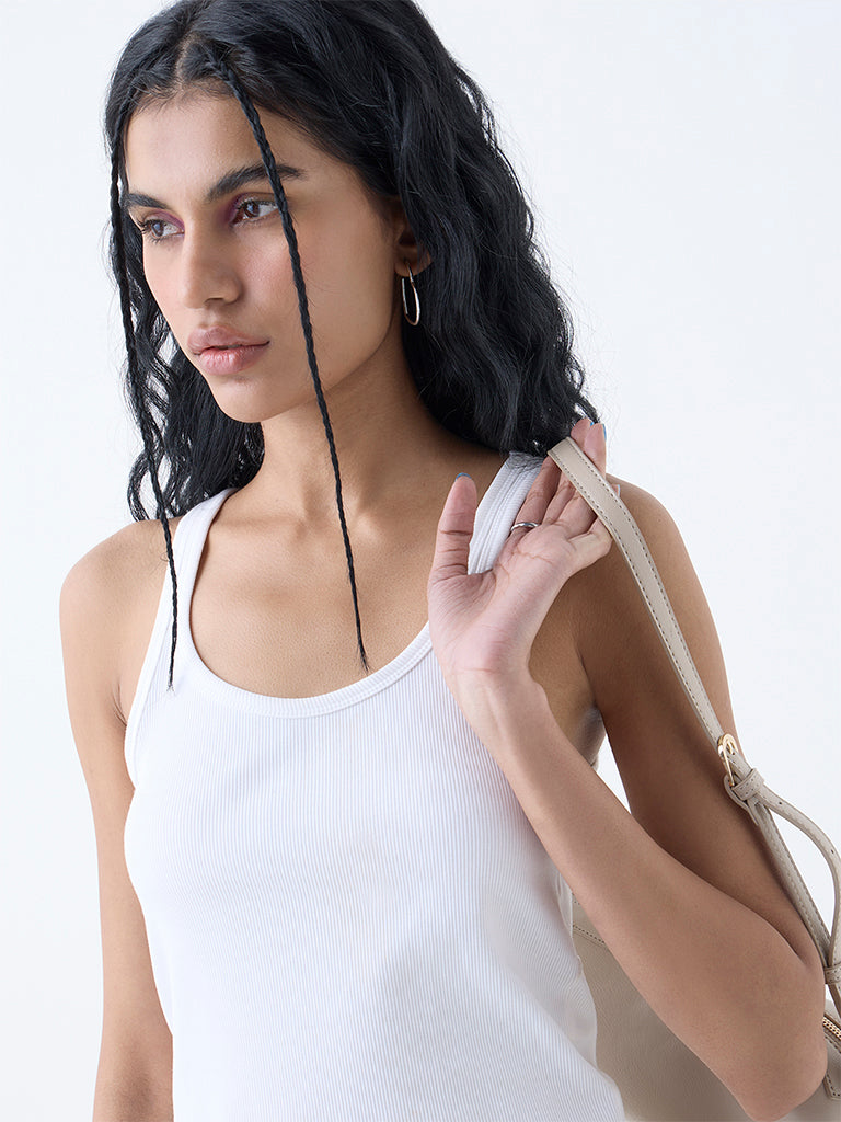 Nuon White Ribbed Cotton-Blend Tank Top - Image 3