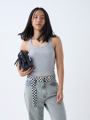 Nuon Grey Ribbed Cotton-Blend Tank Top