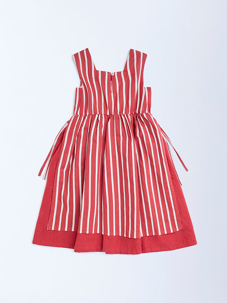 Utsa Kids Red Striped Cotton-Blend A-Line Dress - (2-8yrs) - Image 2