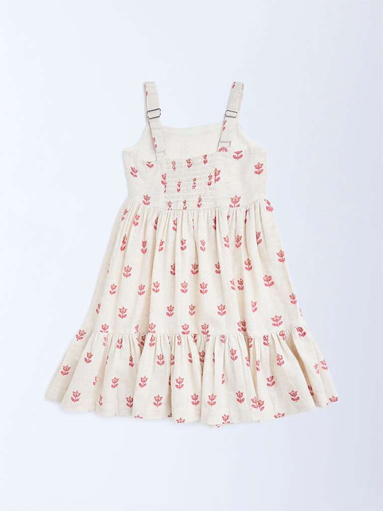 Utsa Kids Off-White Jamdani Floral Cotton-Blend Tiered Dress - (2-8yrs) - Image 2